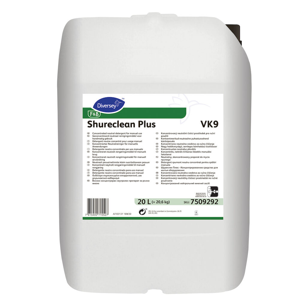 Shureclean Plus VK9 20L - Detergent spumant neutru concentrat pentru spălări manuale